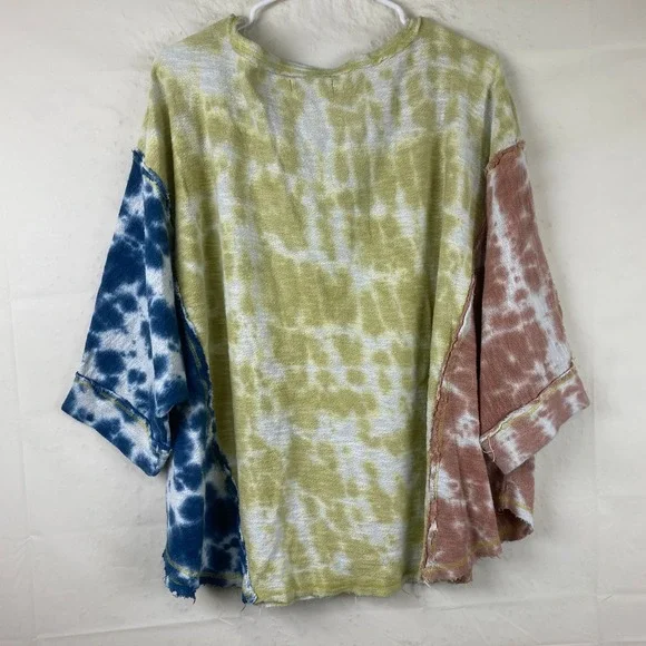 We The Free Free People Top Sz L Multi Tie Dye Oversized Boho Festival Grunge - Picture 5 of 6